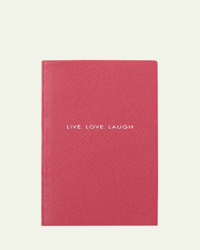 "Live, Love, Laugh" Panama Leather Pocket Notebook, Raspberry